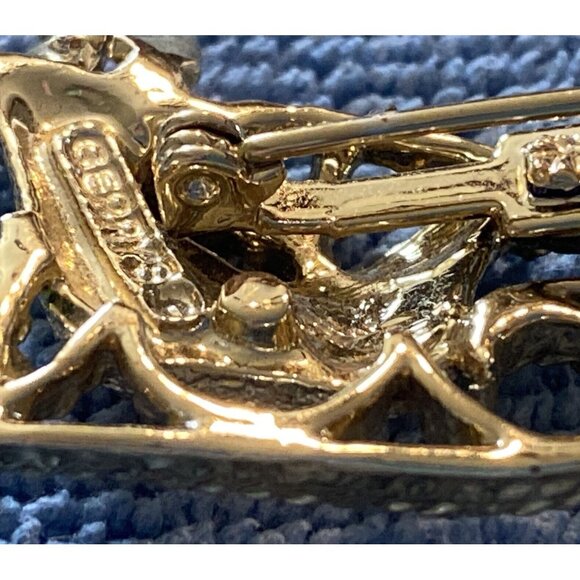 Vintage Brooch/pin Courting Couple Horse Sleigh Signed Gerrys Gold Tone - Picture 11 of 12